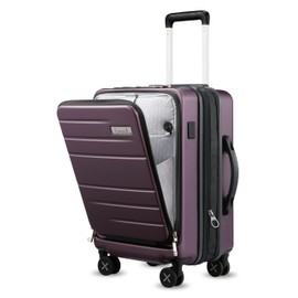 LUGGEX Carry On Luggage with Compartment, Expandable Polycarbonate Suitcase with Wheels (Purple, 20 Inch, 36.1L)