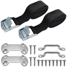 Cooler Tie Down Kit, 14 Pcs, 1"x 56"(4.7 ft) Battery Tie Down Strap with Stainless Steel Cam Buckle, Bracket and SS Screws, Fixed Straps for YETI and RTIC Coolers to Boats Luggage Belt Cars Truck Bed