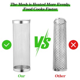 Banaone Rolling Grill Basket, 2 Pieces Stainless Steel Large Round Grill Baskets with Holder, Cleaning Brush, Portable Outdoor Camping BBQ Net Tube for Vegetables, Fish, Vegetables, Gifts for Men/Dad