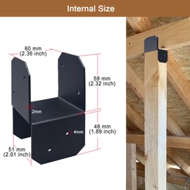 4 Pcs Post Caps Tie Bracket/ Joist Anchor Connector/ Heavy Duty Steel Mounting Joist Hanger Brackets Support/ for 2x2 Post, Post Base Steel Post Anchor Connector