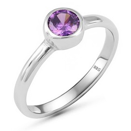 LOMBARDY JEWELRY Genuine 925 Sterling Silver Round Shape Brilliant Cut Cz Cubic Zirconia Purple Amethyst Color Stone Luxury Statement Birthstone Ring for Women, 7, Metal Stone (Cubic Zirconia), simulated-amethyst