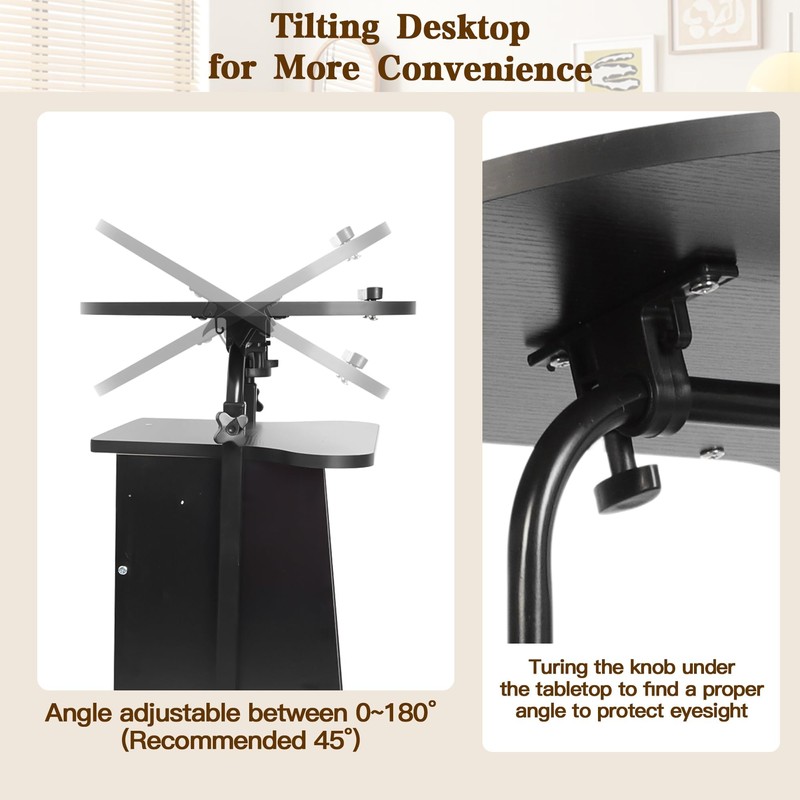 tonchean Lectern Podium Stand with Wheels Mobile Height Adjustable Church