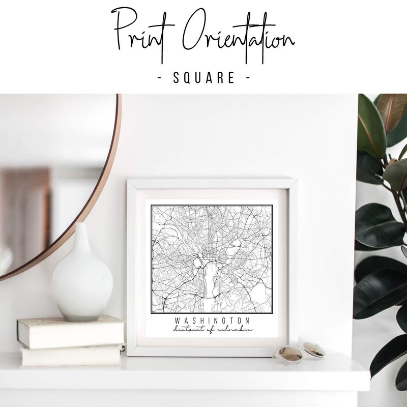 Washington DC Street Map Black and White Print, Unframed