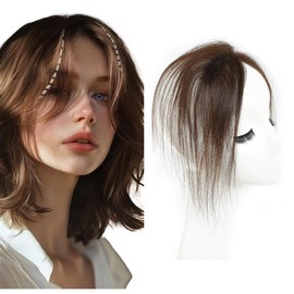 viviaBella Clip in Baby Hair Bangs 100% Hand Made Human Hair Natural Forehead Hairline Clip in Hair Extensions No Trace Patch Hairline for Women (Medium Brown, 1"X5.3", 10")