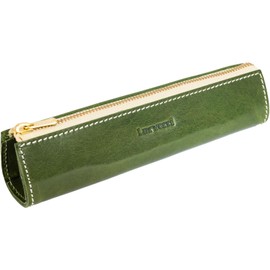 Lurverri Pencil Case, Compact, Genuine Leather, Italian Oil Leather, YKK Zipper, Slim, Small, Triangular, Simple, Business, Gift Box Included, green, Casual