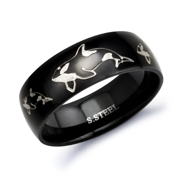 8mm Black Plated Stainless Steel Ring with Engraved Orca Killer