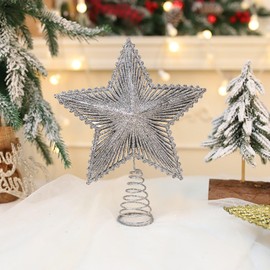 Tree Top Star Christmas Tree Top Star 9.1 x 7.9 inches (23 x 20 cm), Pentagram Star, Sparkling Christmas Ornament, Tree Decoration, Hollow, Stylish, Gorgeous, Star, Christmas Decoration, Interior, Store Decoration (9.1 x 7.9 inches (23 x 20 cm), Silver)