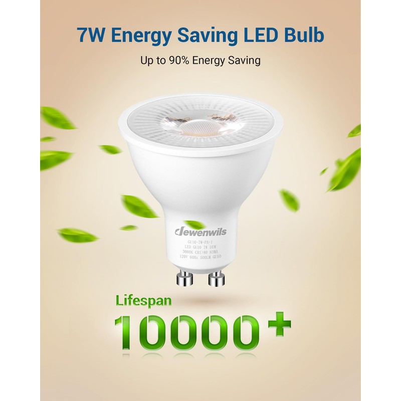 DEWENWILS 6-Pack GU10 LED Bulb Dimmable, 3000K Warm White GU10
