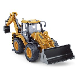 fisca Die-cast excavator backhoe loader front loader truck 1/50 metal technology vehicle construction tractor model collection bulldozer back hoe truck decoration toy (backhoe loader)