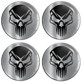 SkinoEu Set of 4 x 68 mm Sticker for Hub Caps Hub Caps Hub Caps Wheel Hub Cover Wheel Sticker Black Silver Skull A 3568