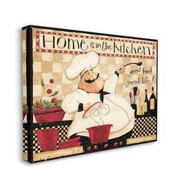 Stupell Industries Home is The Kitchen Phrase Charming Vintage Chef, Design by Dan DiPaolo Canvas Wall Art, 16x20, Tan