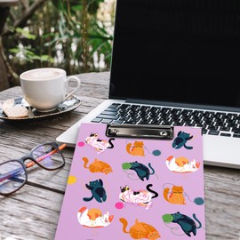 QLMX Purple Cat Clipboard Folio with Storage, Cute cat Decorative Clipboard Folder, Fun Cats clipboards for Women Kids Students, Kids Cats Gifts Office School Supplies, 12.4x9.2In