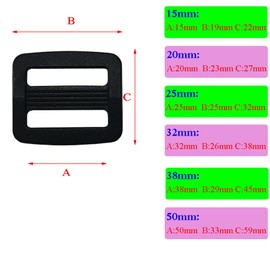 Ruidee 50 Pcs Plastic Tri-Glide Slide Adjustable Webbing Triglides Slider Buckle for Handbag Strap Adjustment Bags Making Camping Backpack (1-1/2in 38mm),Black