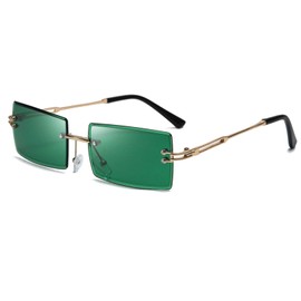 Long Keeper St. Patrick's Day Sunglasses Irish Green Four Leaf Clover Sunglasses Rimless Rectangle Party Glasses Metal Frame Leprechaun Costume Sunglasses