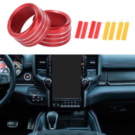 INFINAUTO Center Console Audio Media Volume Control Switch Knob Cover Ring, Interior Decal Trim for Dodge for Ram 2019-2021 Red, 2 Pcs