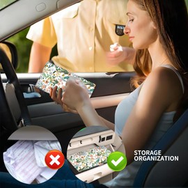 ADUQLZUX Leather Car Registration and Insurance Card Holder, Cute Car Accessories Vehicle Glove Box Car Organizer for Documents, Cards, License Beautiful Floral