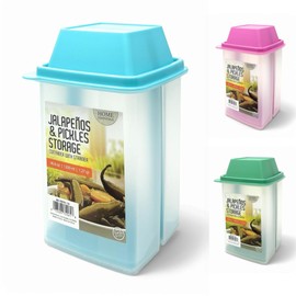 GODAGE Pickle Container with Strainer, Cucumber Jalapeno Olive Keeper with Strainer for Mess-Free Storage of Condiment Food, 40.6 oz Size (Blue)