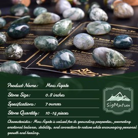 SigMntun Polished Stone Set Moss Agate Crystals, Handpicked Tumbled Gemstones Rocks, Pebbles for Reiki, Chakra, Healing, Home Decor 0.8 inches 7 oz