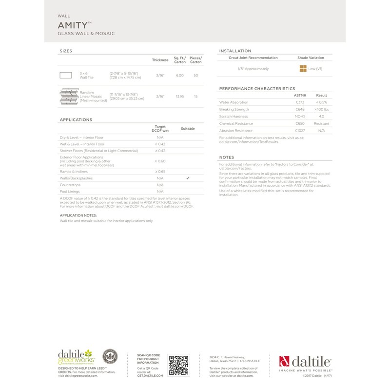 Daltile Amity 3" x 6" Glass Wall Tile in Glossy
