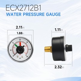 ECX2712B1 Pressure Gauge Replacement for Select Hayward Pool Filter DE, Sand and Cartridge Filters, ProGrid DE Filter, XStream Filters & SwimClear Filter, 190059 Pool Filter Dial Pressure Gauage