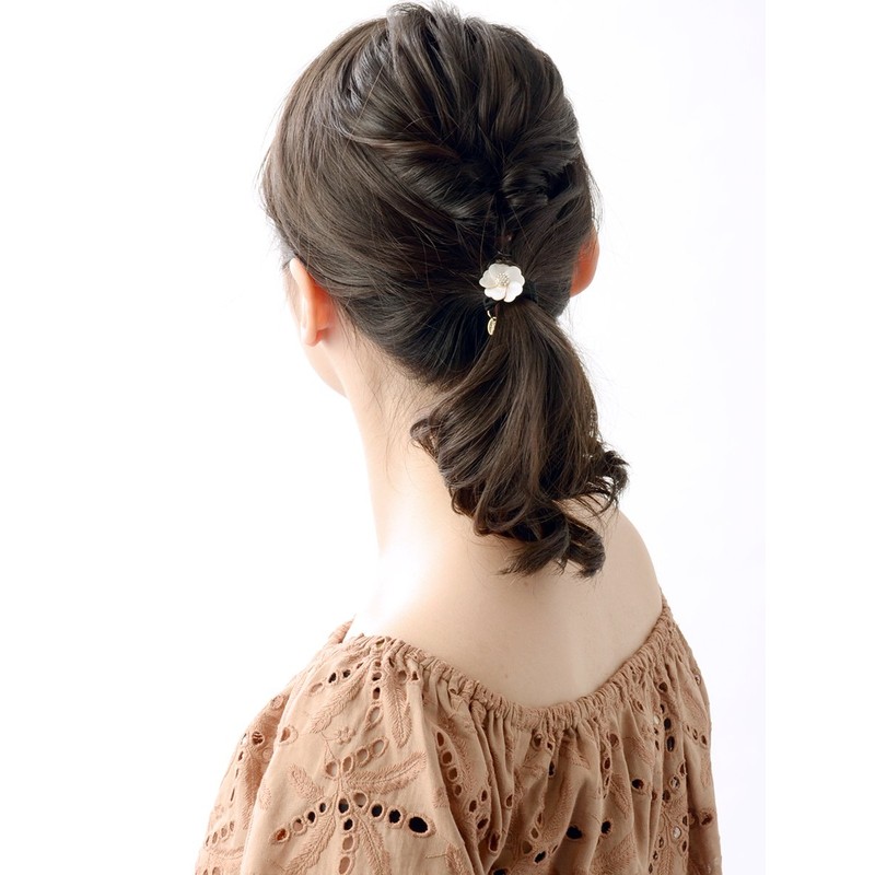 VINGTAINE H-973-CAFF Shell Flower Hair Cuff, Pony Hook, Flower Hair