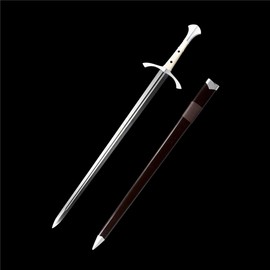 Fidestisan 45inch Handmade Medieval Claymore Real Long Sword Swords Full Tang Black Blade | Self Assembly Detachable | Modern DIY Style | Spring Steel 65Mn Bend 60° | with Scabbard (White)
