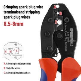 Ratchet Spark Plug Wire Crimping Tool Kit, 180 Degree/90 Degree/Straight Spark Plug Coil Terminals & 24PCS Boots, Ratcheting Wire Crimper Diameter 8.5-8mm (With Spark Plug Wires)