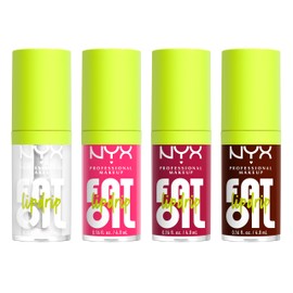NYX Professional Makeup Moisturising Lip Gloss, Intense Shine, With Thick Applicator and Nourishing Oils, Fat Oil Lip Drip, Set of 4, Colours: My Main, News Feed, Status Update, Missed Call