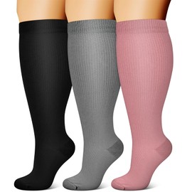 3 Pairs Plus Size Compression Socks Wide Calf for Women and Men, Extra Large Compression Stocking, Knee High Support