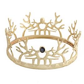 JORCEDI King Crown Medieval Retro Antler Round Crown For Wedding Cosplay Homecoming Prom Party Decorations (Gold With Black Stone)