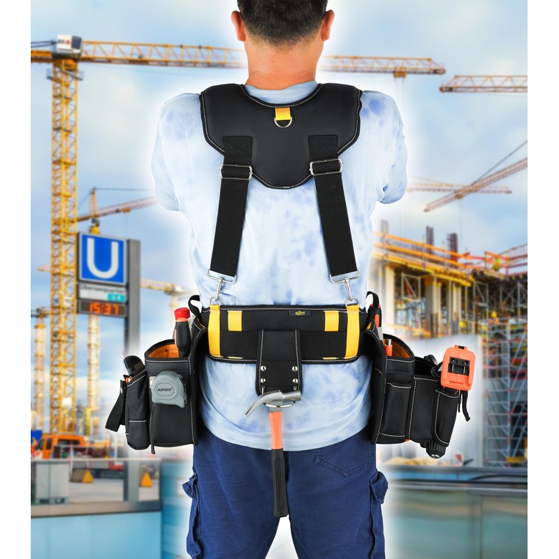 Aupofit Comfortable Tough Thick 7-Piece Tool Belt with Suspenders 32