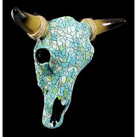 Figures Shop GmbH Wall Relief – Turquoise Cow Head with Mosaic Hand Painted Figurine
