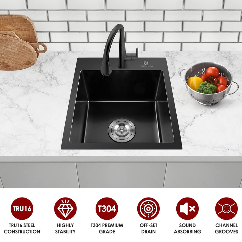 BURCHAIN 17 x 15 Inch Drop in Kitchen Sink Top