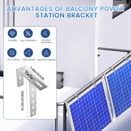 Adjustable Balcony Bracket for Solar Panels, Pack of 2 Solar Balcony Power Plant Brackets, Balcony Hook Set, Solar Panel Holder, No Drilling Required for Solar Panel Balcony Landing, Stainless Steel