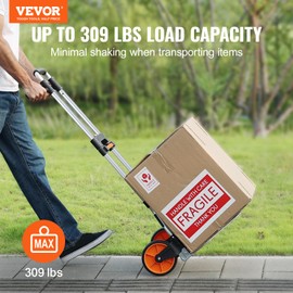VEVOR Folding Hand Truck and Dolly, 309 Lbs Capacity, Aluminum Foldable Cart, Heavy-Duty Luggage Trolley Cart with Telescoping Handle and PP+TPR Wheels for Home, Office, Shopping, Travel