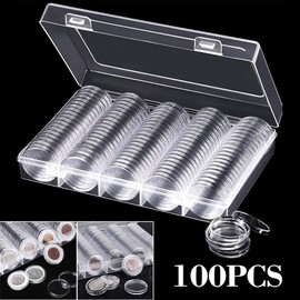 100Pcs 30mm Clear Coin Capsules Case Coins Holders Specie Organizer Collectibles Container Storage Boxes with Foam Gasket for Coin Collection