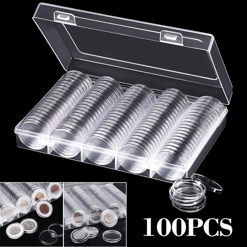 100Pcs 30mm Clear Coin Capsules Case Coins Holders Specie Organizer