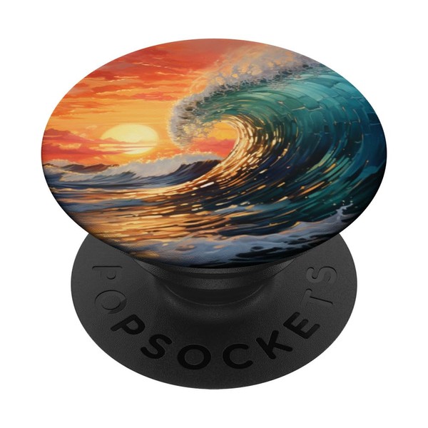 Sunset Ocean Wave Painting for Beach Lover and Surfer PopSockets