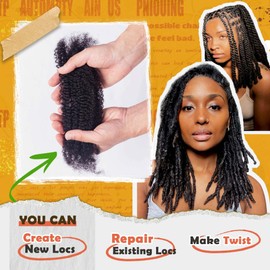 Afro Kinkys Bulk Human Hair for Dreadlock Extensions, Loc Repair, Twist and Braiding Styles, 12 inches 50g/pack, 100% Pure Human Hair Can be Dyed and Bleached, Natural Black