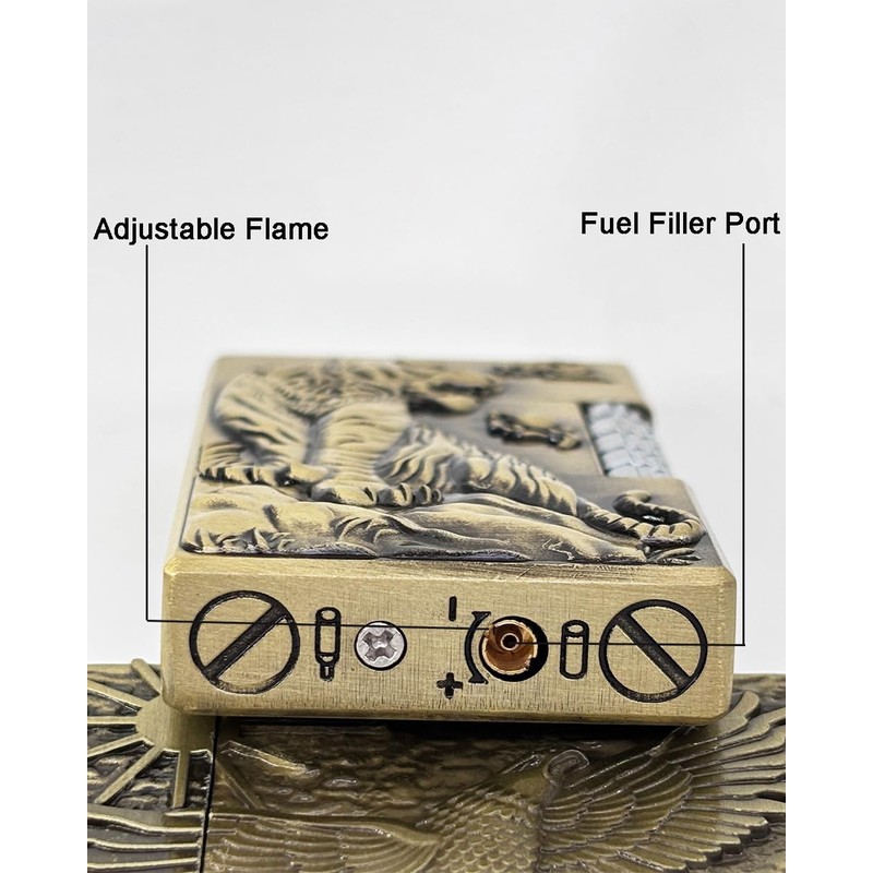 Soft Flame Lighter, Unique Engraved Tiger Eagle Metal Wheel Lighter，Refillable