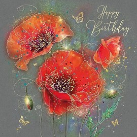Cherry Orchard Poppy Happy Birthday Card with Gold Foil Detailing and Gold Envelope Grace Range from