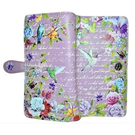 Shag Wear Vintage Hummingbird Large Nature Wallet for Women and Teen Girls Vegan Faux Leather 7" Purple