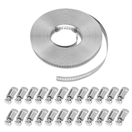 Biugaaufai 304 Stainless Steel Hose Clamp Assortment Kit,Include 50FT Metal Strap & 24 Stronger Fasteners, Large Adjustable Worm Gear Hose Clamps for Pipe, Tube, Duct, and More