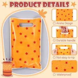 Sweetude 50 Pcs Anime Party Yellow and Red Stars Treat Gift Bags Anime Theme Treat Party Bags Cartoon Candy Bags Wrapping Party Favor Bags with Handle for Birthday Party Favor Supplies
