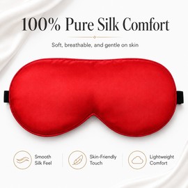 100% Pure Silk Sleep Mask – Adjustable Blackout Eye Mask with Soft Breathable Fabric for Sleeping, Travel, Naps & Meditation, Red