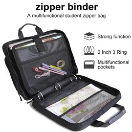 2 Inch 3 Ring Zipper Binder - Trapper Keeper Binder with Strap - 500 Sheet Capacity & Multi-Pockets for School and Office Binder Organizer (Black)