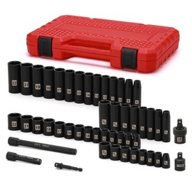 49 Pieces 3/8" Drive Impact Socket Set, 5/16"-3/4", 8-22MM, SAE/Metric, 6 Point, CR-V, Includes Extension Bar, Adapter, Universal Joint