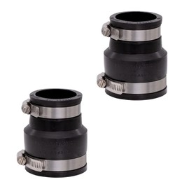 Fernco 1056-215 Flexible PVC Reducing Pipe Coupling 2-in. x 1-1/2-in. for Cast Iron and Plastic Plumbing Connections, 2-Pack