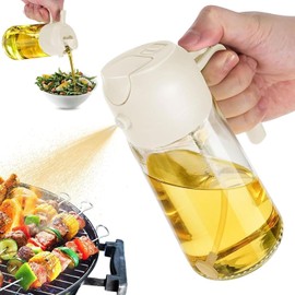 KASHLAND Oil Sprayer for Cooking 2 in 1 Oil Dispenser 16oz/470ml, Glass Oil Spray Bottle, Food-grade Oil Dispenser, Oil Sprayer for Kitchen, Salad Dressing, Frying, Air Fryer & BBQ (Creamy White)