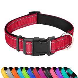 LZGOPE Reflective Dog Collar, Adjustable Soft Neoprene Padded Nylon Pet Collars with Buckle for Medium Dogs, Red,XS